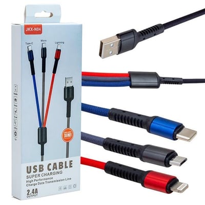 Powermaster JKX-44 Usb To Micro Usb Type-C Lightning 3lü 2.4 Amper Şarj Kablosu