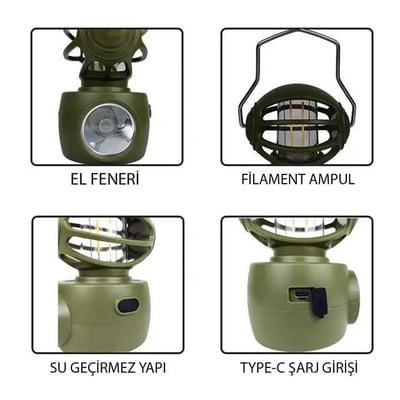 Powermaster LF-3328A 4 Çalışma Modlu Type-C Şarjlı 30 Watt Power Filament Led Kamp Lambası