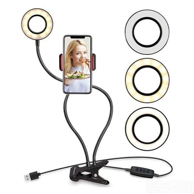 Powermaster PM-2577 Masa Sabitlemeli 3000K-5000K-6500K Selfie Işıklı Telefon Tutacağı Akrobat 2in1
