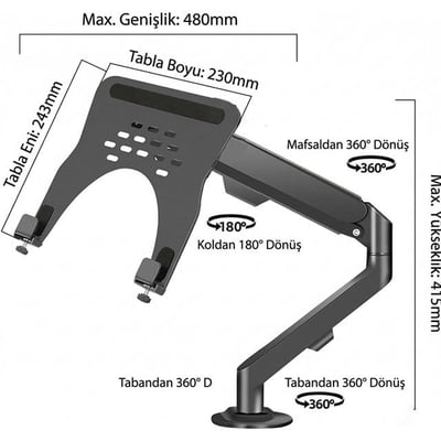 Powermaster PM-27096 Profesyonel Amortisörlü 2si 1 Arada Laptop ve Monitör Standı