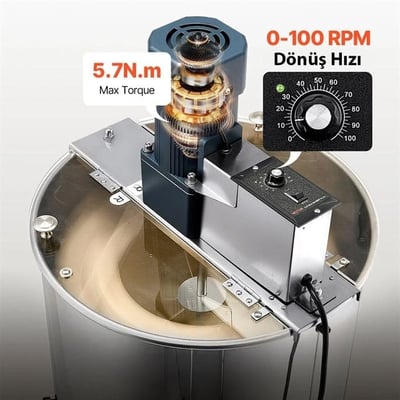 Powermaster PM-29125 Elektrikli 3 Çerçeveli Paslanmaz Çelik Petek Bal Süzme Makinesi Hız Ayarlı