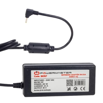 Powermaster PM-31057 Asus Uyumlu 19 Volt - 2.1 Amper 2.5*0.7 Mm Uçlu Notebook Adaptör