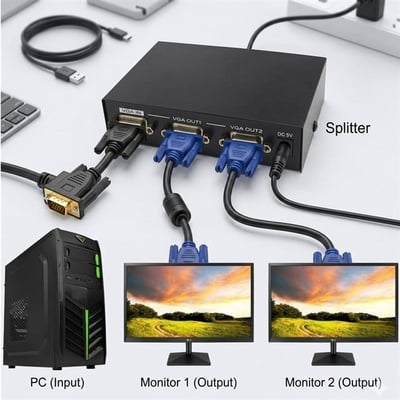 Powermaster VGA-2002 2 Port 200 Mhz 1920x1440 Vga Splıtter Dağıtıcı