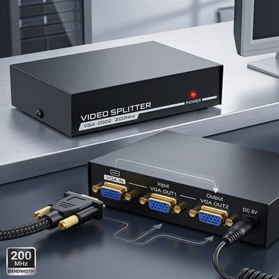 Powermaster VGA-2002 2 Port 200 Mhz 1920x1440 Vga Splıtter Dağıtıcı