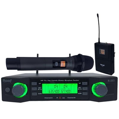 Roof R-203 1 El - 1 Yaka 2 Kanal UHF Kablosuz Telsiz Mikrofon