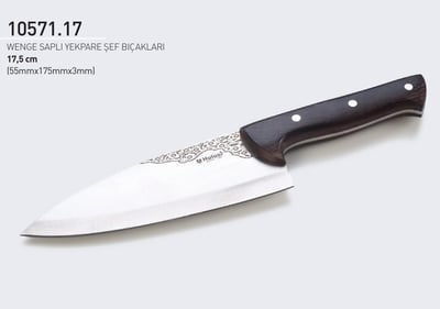Şef Bıçağı 17.5 cm Perçinli Wenge Saplı Yekpare Kasap Hulusi Bıçak 55mm X 175mm X 3mm 10571.17