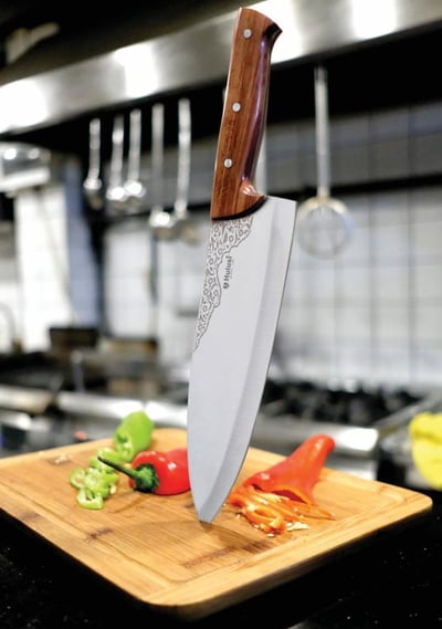 Şef Bıçağı 21 cm Perçinli Kök Ceviz Saplı Yekpare Hulusi Bıçak 55mm X 210mm X 3mm 10571.21
