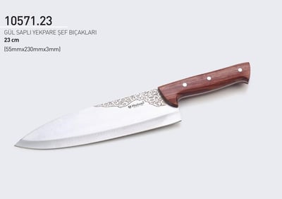 Şef Bıçağı 23 cm Perçinli Gül Saplı Yekpare Hulusi Bıçak 55mm X 230mm X 3mm 10571.23