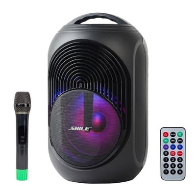 Shile SL-2018A El Mikrofonlu-Kumandalı USB/SD/BT Işıklı Taşınabilir Şarjlı Seyyar Anfi
