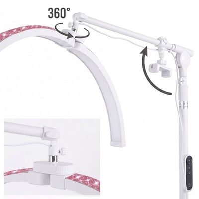 TrLed 70CM Beyaz ve Işıltılı Pembe Elmas Desenli Ayaklı Profesyonel Güzellik Lambası