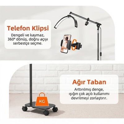 Trled F-700B Katlanabilir Ayaklı ve Tekerlekli Siyah Güzellik Salonu Lambası