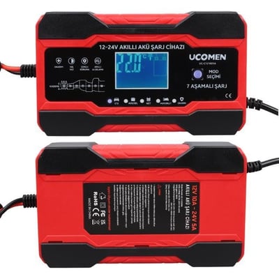 Ucomen UC-C121001A Kırmızı 12/24 Volt 10 Amper Led Göstergeli Akü Şarj Cihazı