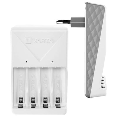 Varta Plug AA/AAA Kalem Pil Şarj Cihazı Aleti - 4 Adet 2100mAh AA HR6 NI-MH Şarj Edilebilir Pil Hediyeli