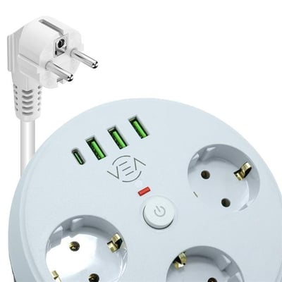 Vea VE-26583 3LÜ 1.5 Metre Kablolu 3 USB / TYPE-C Girişli Akım Korumalı Grup Priz
