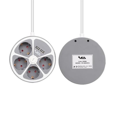 Vea VE-G604YU 4lü 2 USB’li Anahtarlı 1.5 Metre Grup Priz