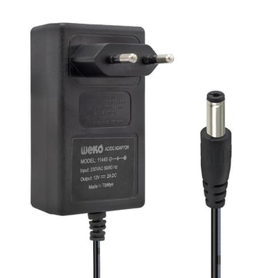 Weko 12 Volt 2 Amper 24 Watt Plastik Kasa Priz Tipi Adaptör (5.5x2.5 Uçlu)