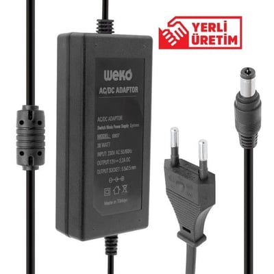 Weko 12 Volt 3.2 Amper 38 Watt Plastik Kasa Masaüstü Adaptör (5.5x2.5 Uçlu)