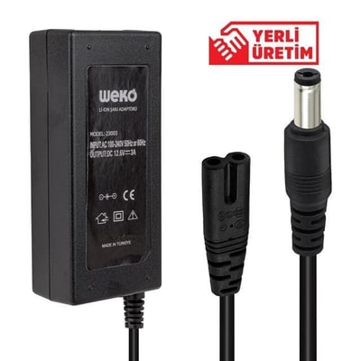Weko 12.6 Volt - 3 Amper 5.5x2.5 Uçlu Yerli Üretim Li-ion Batarya Şarj Adaptörü (Out:12v3a)