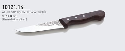 Wenge Saplı İşlemeli Kasap Bıçağı 14 cm No.1 Hulusi Bıçak 36mm X 140mm X 3mm 10121.14