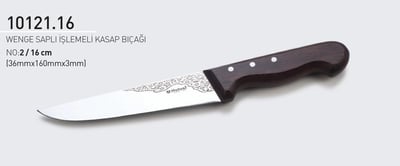 Wenge Saplı İşlemeli Kasap Bıçağı 16 cm No.2 Hulusi Bıçak 36mm X 160mm X 3mm 10121.16