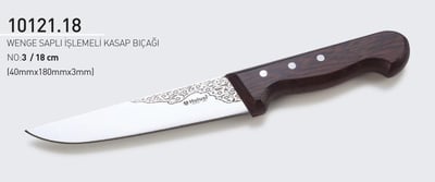Wenge Saplı İşlemeli Kasap Bıçağı 18 cm No.3 Hulusi Bıçak 40mm X 180mm X 3mm 10121.18
