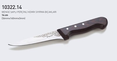 Wenge Saplı Perçinli Kasap Kemik Sıyırma Bıçağı 14 cm Hulusi Bıçak 36mm X 140mm X 3mm 10322.14