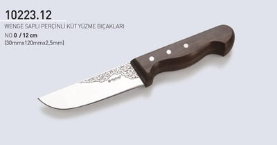 Wenge Saplı Perçinli Küt Burunlu Kasap Yüzme Bıçağı 12 cm No.0 Hulusi Bıçak 30mm X 120mm X 2.5mm 10223.12