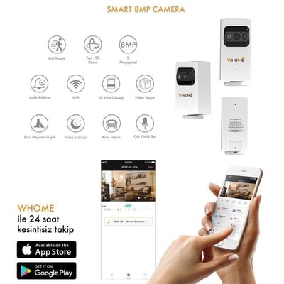 Whome Yapay Zeka Destekli 4K 8 MP Gece Görüşlü PTZ Kamera (128 GB TF Kart Destekli) WiFi