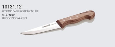 Zebrano Saplı El Yapımı Kasap Bıçağı 12 cm No.0 Hulusi Bıçak 30mm X 120mm X 2.5mm 10131.12