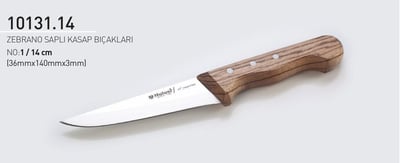 Zebrano Saplı El Yapımı Kasap Bıçağı 14 cm No.1 Hulusi Bıçak 36mm X 140mm X 3mm 10131.14