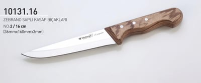 Zebrano Saplı El Yapımı Kasap Bıçağı 16 cm No.2 Hulusi Bıçak 36mm X 160mm X 3mm 10131.16