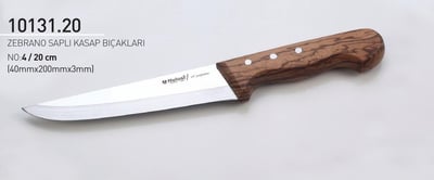 Zebrano Saplı El Yapımı Kasap Bıçağı 20 cm No.4 Hulusi Bıçak 40mm X 200mm X 3mm 10131.20