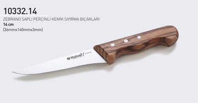 Zebrano Saplı Perçinli Kasap Kemik Sıyırma Bıçağı 14 cm Hulusi Bıçak El Yapımı 36mm X 140mm X 3mm 10332.14