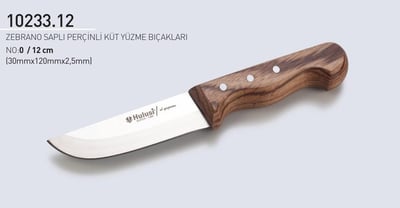 Zebrano Saplı Perçinli Küt Burunlu Kasap Yüzme Bıçağı 12 cm No.0 Hulusi Bıçak El Yapımı 30mm X 120mm X 2.5mm 10233.12