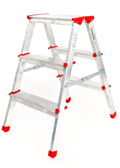 A Tipi 3 Basamaklı Çift Çıkışlı Alüminyum Merdiven 68 Cm