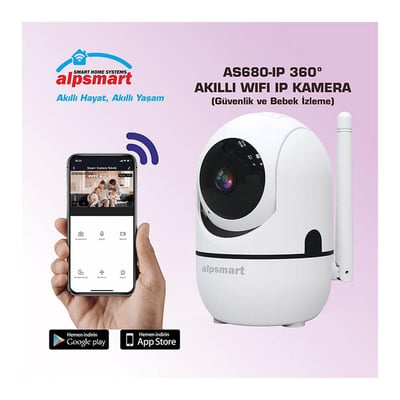 Alpsmart AS680-IP Akıllı WiFi IP Kamera 2MP 360° Panoramik Kamera