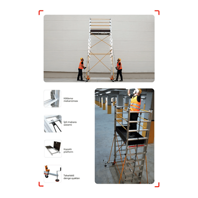 Çağsan 2x8 Basamaklı 4,7 M Çalışma Yüksekliği Telesafe Xln - İki Parçalı Alüminyum İskele S004_xln 2x8 Basamak