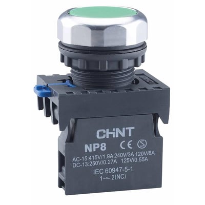 Chint NP8-10BN/3 Yeşil Düz Yaylı Buton 1NA