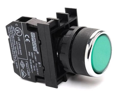 Emas B100DY Düz Kafalı Yaylı 22mm 50 IP Start Kumanda Butonu Yeşil 1NO