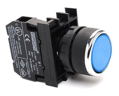 Emas B101DM Düz Kafalı Yaylı 22mm 50 IP Çift Start Kumanda Butonu Mavi 2NO