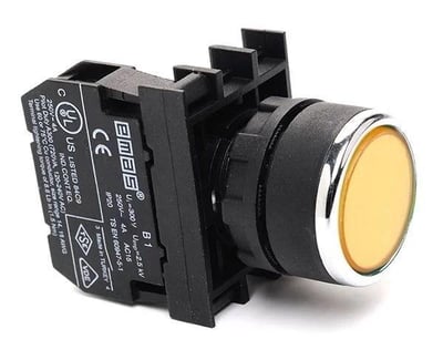 Emas B101DS Düz Kafalı Yaylı 22mm 50 IP Çift Start Kumanda Butonu Sarı 2NO