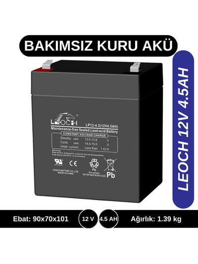 Leoch LP12-4.5 12V 4.5Ah Bakımsız Kuru Akü