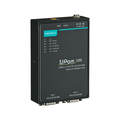 MOXA UPort 1250I-2 Port USB-to-Serial Hub, EU Plug, RS-232/422/485, w/ Isolation