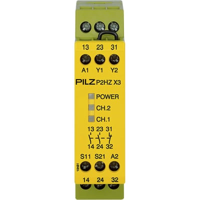 Pilz 774350 24VDC Emniyet Rölesi – 2 N/O, 1 N/C, Çift El Kontrol