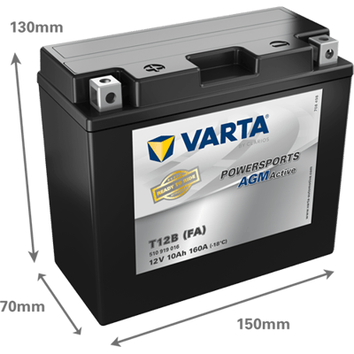 Powersports AGM Active 12V 10Ah 160 A – T12B (FA) | Motosiklet & ATV Aküsü