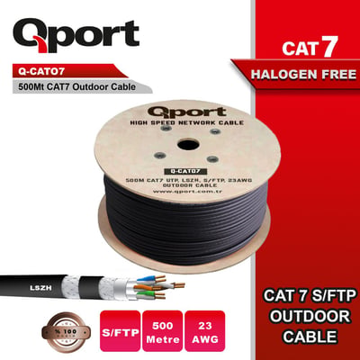 Qport Q-CAT07 S/FTP CAT7 23AWG 500mt LSOH Siyah Full Bakır Kablo