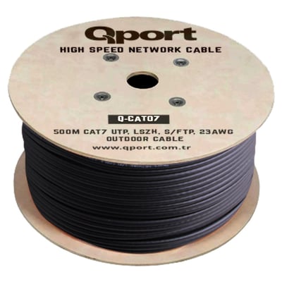 Qport Q-CAT07 S/FTP CAT7 23AWG 500mt LSOH Siyah Full Bakır Kablo