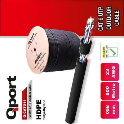 Qport Q-CATO11 CAT6 UTP 500m Outdoor Siyah Network Kablosu