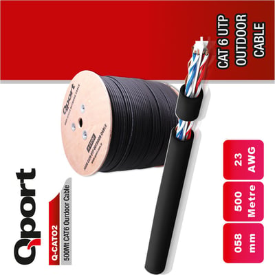 Qport Q-CATO2 CAT6 UTP 500m Outdoor Siyah Network Kablosu