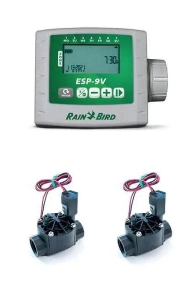 Rain Bird ESP‑9V Pilli Kontrol Ünitesi ve Solenoid Vana Seti – 2 İstasyon / 2 Vana